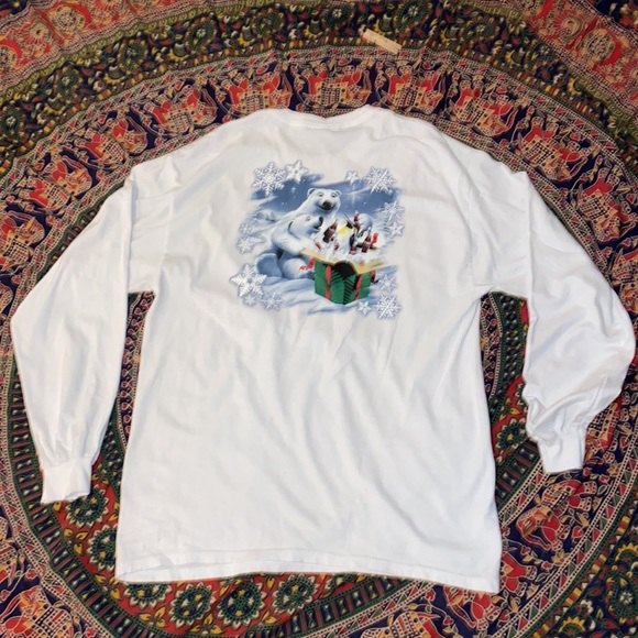 VTG double sided Coca-Cola Polar Bear Holiday long sleeve T-shirt. Size L - Picture 8 of 9